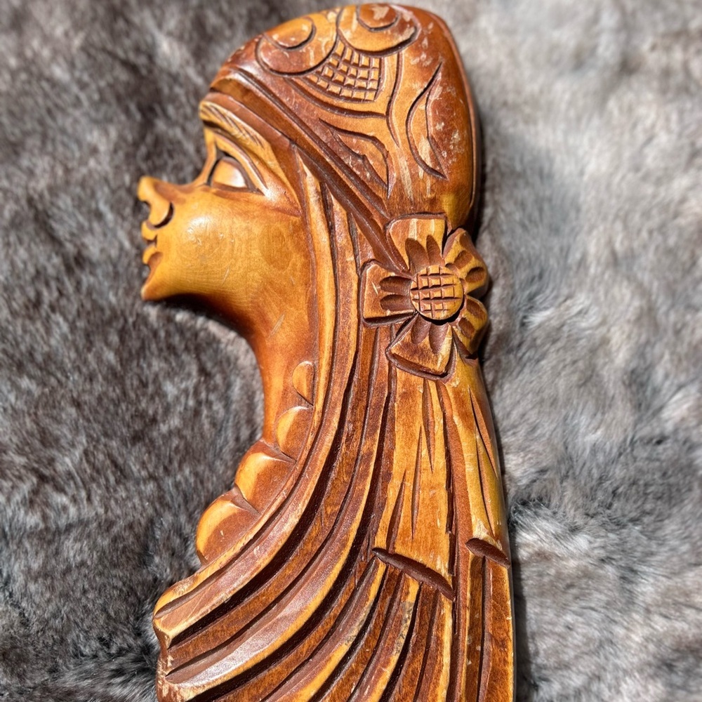 Vintage: Intricate Carved Wooden girl Wall Art